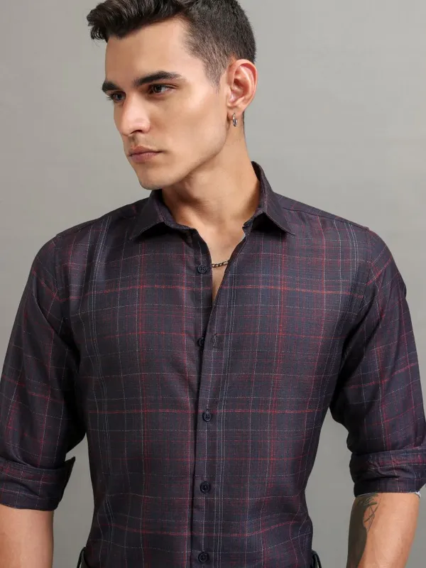 Highlander Men Blue Checked Regular Fit Casual Shirt