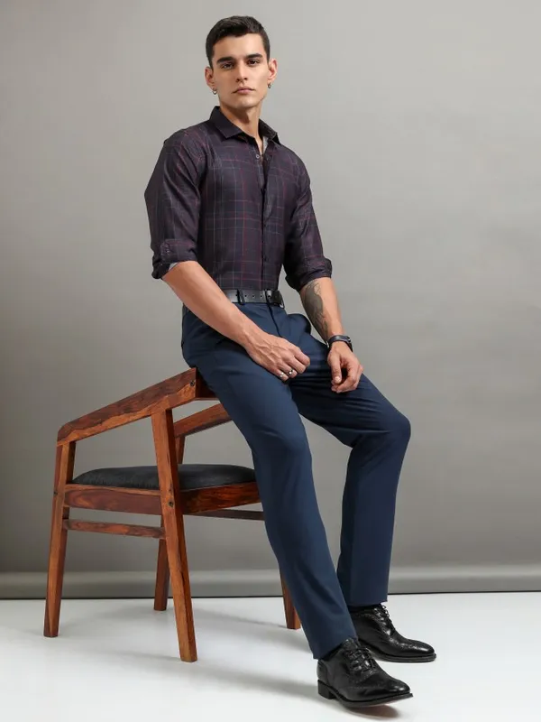 Highlander Men Blue Checked Regular Fit Casual Shirt