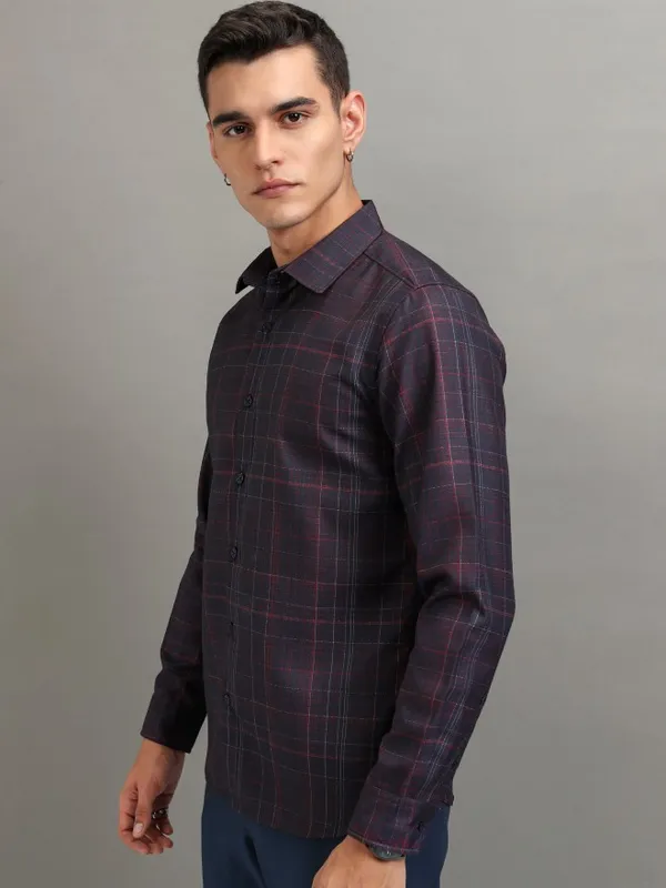 Highlander Men Blue Checked Regular Fit Casual Shirt