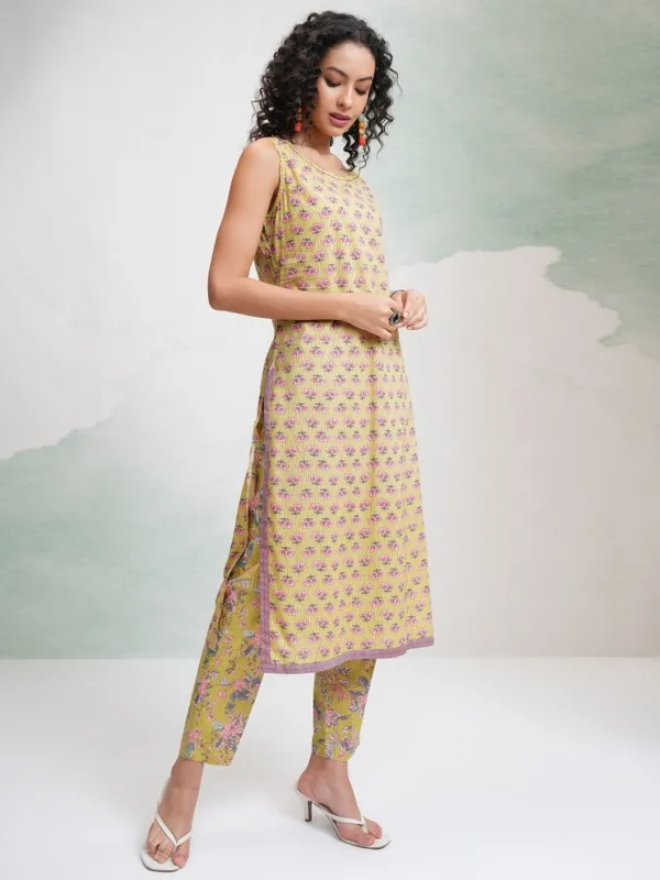 Vishudh Women Yellow Printed Kurta With Trousers And Dupatta