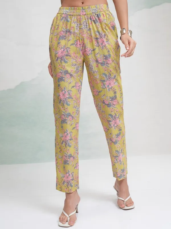 Vishudh Women Yellow Printed Kurta With Trousers And Dupatta