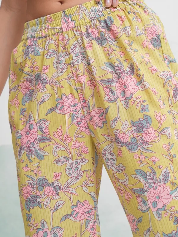 Vishudh Women Yellow Printed Kurta With Trousers And Dupatta