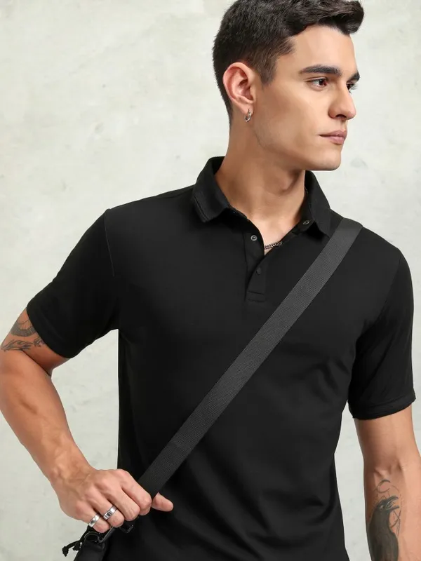 Self Design Polo Collar T-Shirt