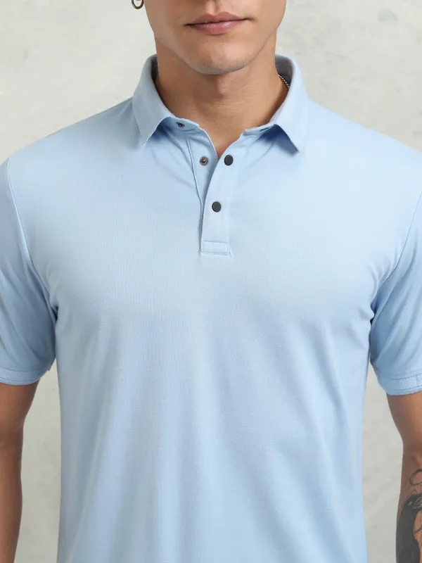 Highlander Men Solid Self Design Polo Collar T-Shirt