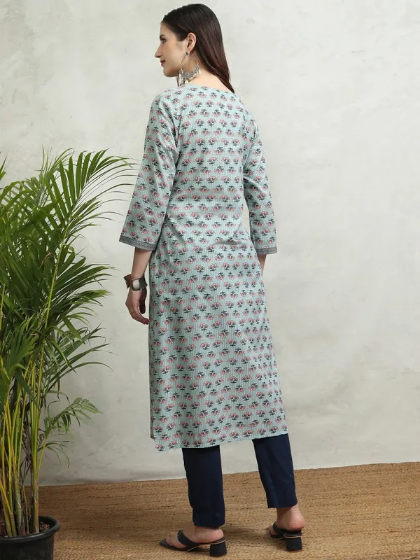 Vishudh Women Teal Printed Straight Kurta