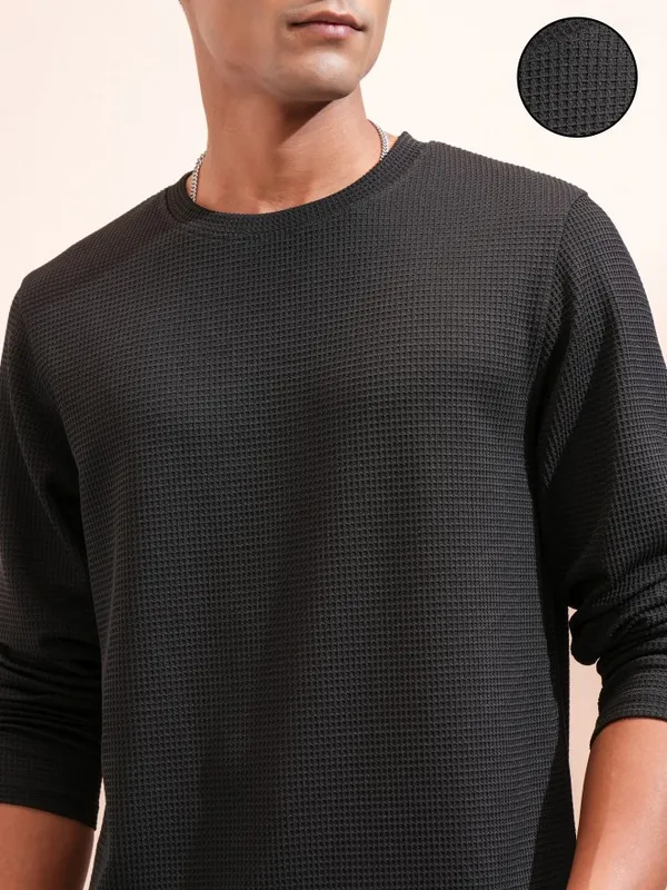 Highlander Men Black Self Design Relaxed Fit T-Shirt