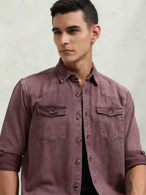 Highlander Men Maroon Faded Oversized Fit Casual Shirt