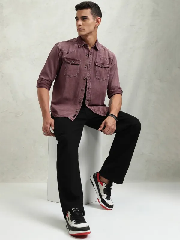 Highlander Men Maroon Faded Oversized Fit Casual Shirt
