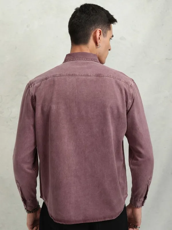 Highlander Men Maroon Faded Oversized Fit Casual Shirt