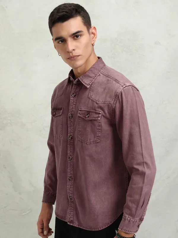 Highlander Men Maroon Faded Oversized Fit Casual Shirt