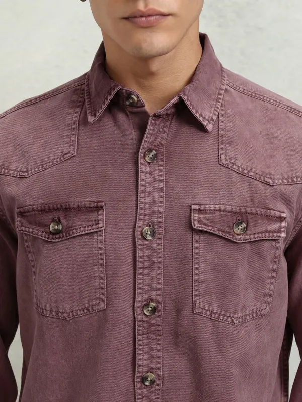 Highlander Men Maroon Faded Oversized Fit Casual Shirt