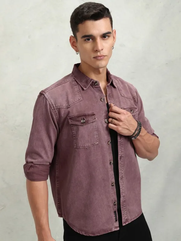 Highlander Men Maroon Faded Oversized Fit Casual Shirt