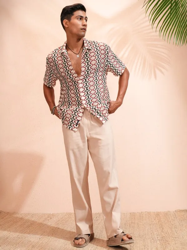 Highlander Men Multi Self Design Relaxed Fit Casual Shirt