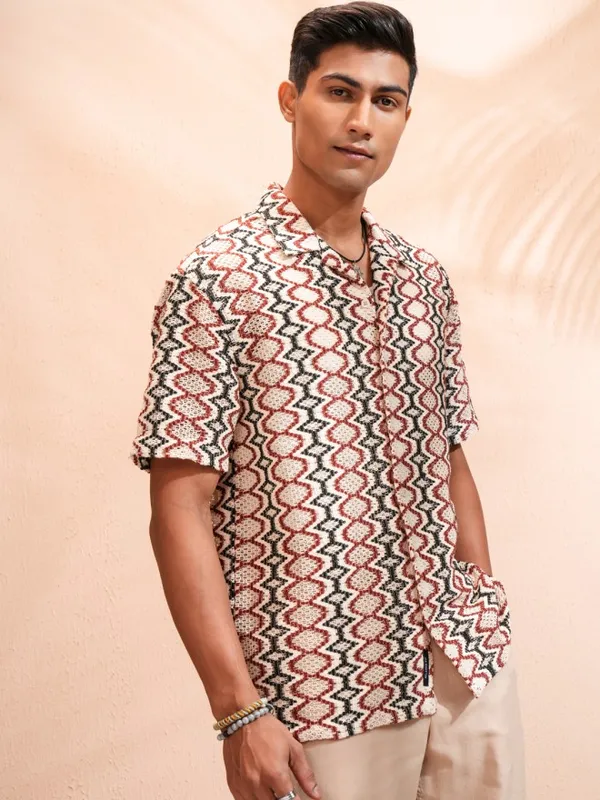 Highlander Men Multi Self Design Relaxed Fit Casual Shirt