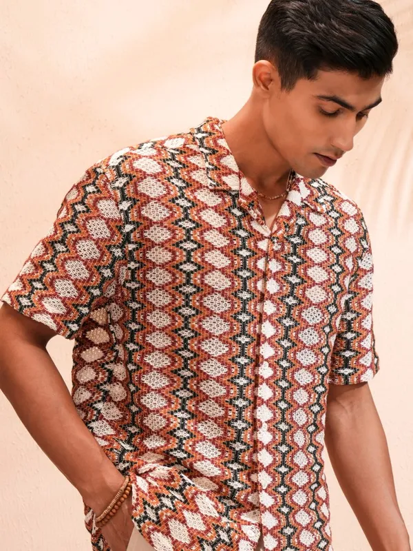 Highlander Men Multi Textured Relaxed Fit Casual Shirt