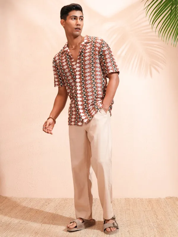 Highlander Men Multi Textured Relaxed Fit Casual Shirt