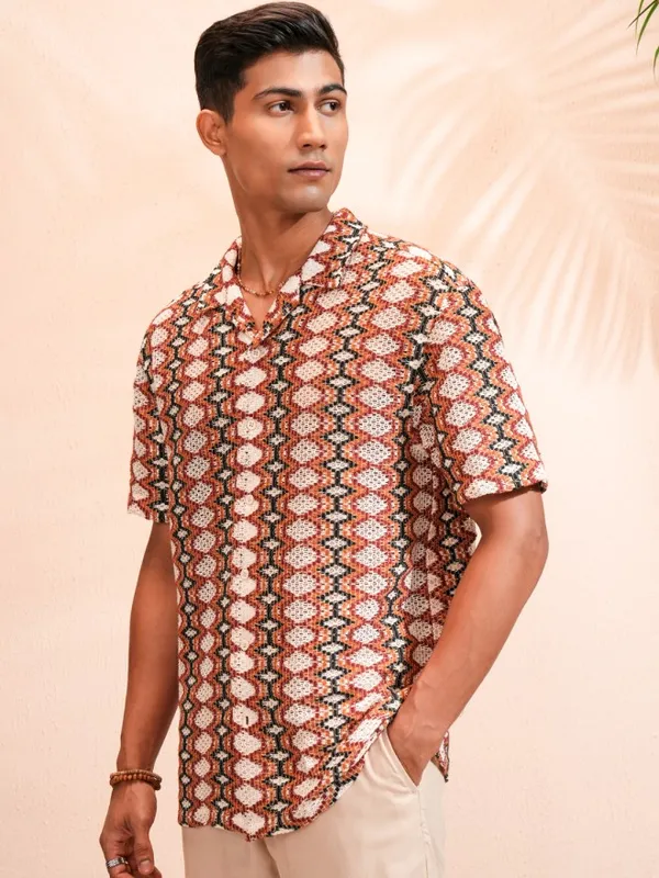 Highlander Men Multi Textured Relaxed Fit Casual Shirt