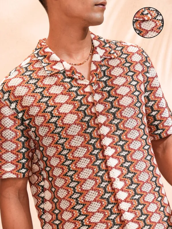 Highlander Men Multi Textured Relaxed Fit Casual Shirt