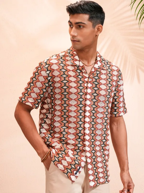 Highlander Men Multi Textured Relaxed Fit Casual Shirt