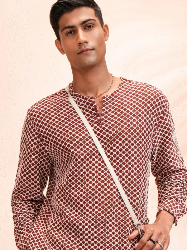 Highlander Men Rust Textured Relaxed Fit Casual Shirt