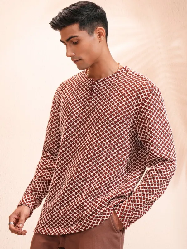 Highlander Men Rust Textured Relaxed Fit Casual Shirt