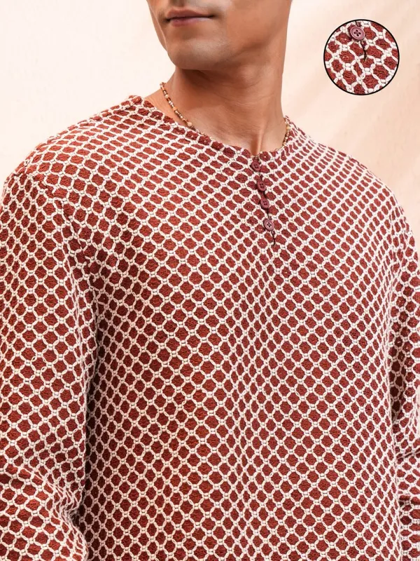 Highlander Men Rust Textured Relaxed Fit Casual Shirt
