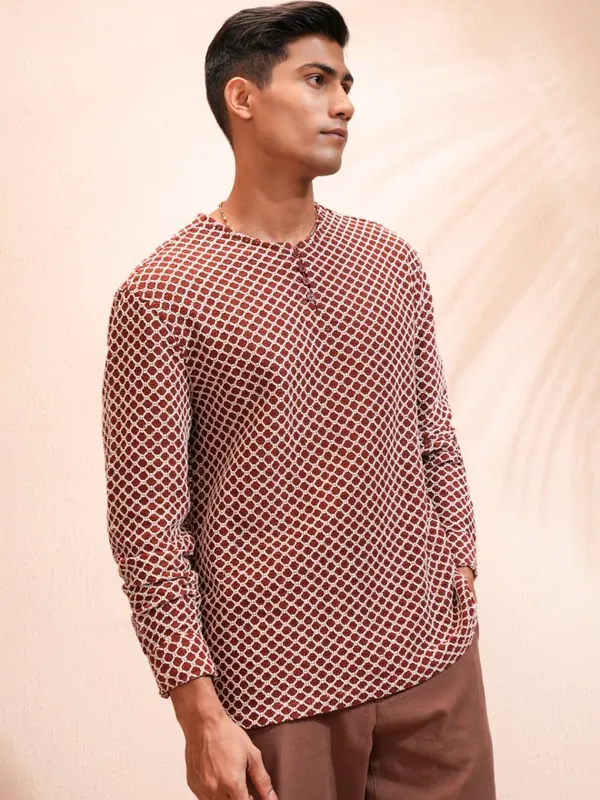 Highlander Men Rust Textured Relaxed Fit Casual Shirt