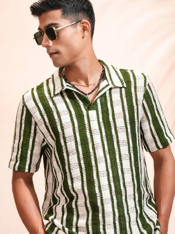 Highlander Men Beige Striped Relaxed Fit Casual Shirt