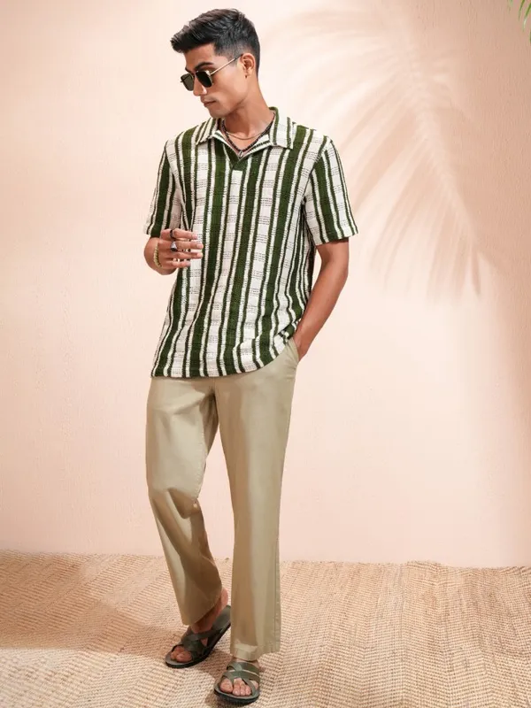 Highlander Men Beige Striped Relaxed Fit Casual Shirt