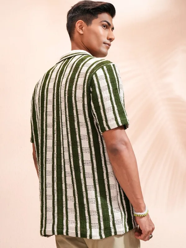 Highlander Men Beige Striped Relaxed Fit Casual Shirt