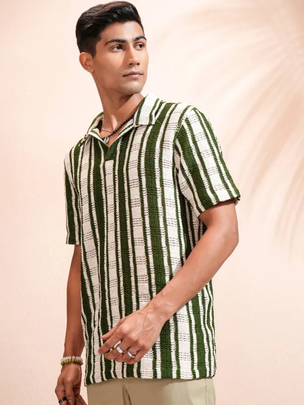 Highlander Men Beige Striped Relaxed Fit Casual Shirt