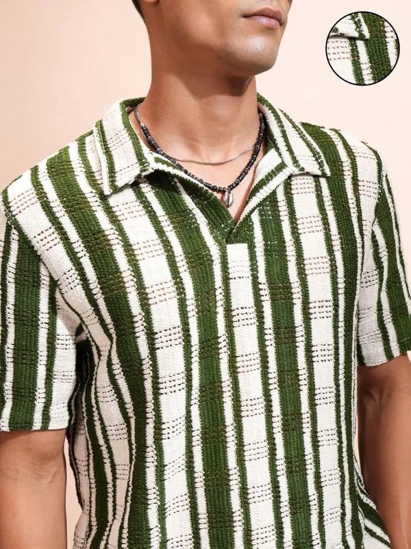 Highlander Men Beige Striped Relaxed Fit Casual Shirt