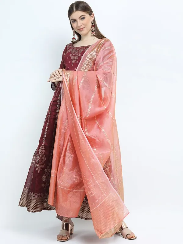 Vishudh women Maroon Printed Maxi Dress