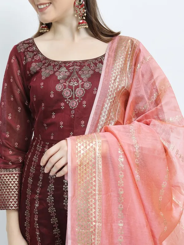 Vishudh women Maroon Printed Maxi Dress