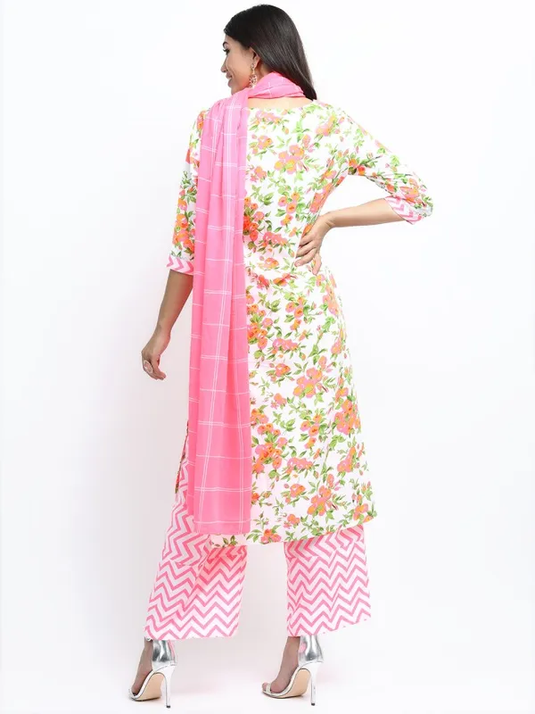 Vishudh Women Off White Printed Kurta With Palazzo And Dupatta
