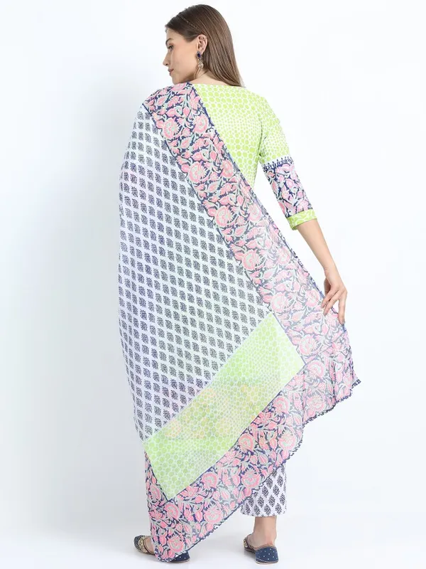 Vishudh Women Green Printed Kurta With Palazzo And Dupatta