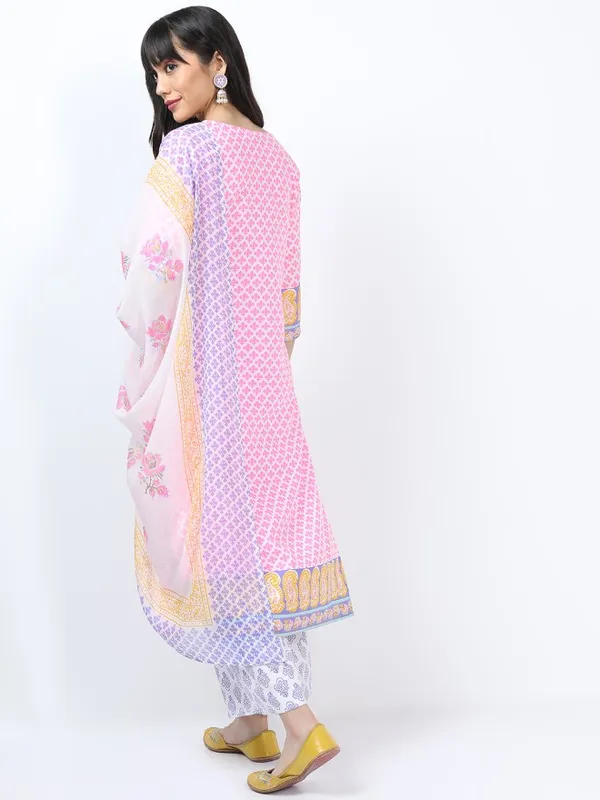 Vishudh Women Pink Printed Kurta With Palazzo And Dupatta