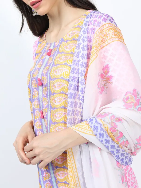 Vishudh Women Pink Printed Kurta With Palazzo And Dupatta