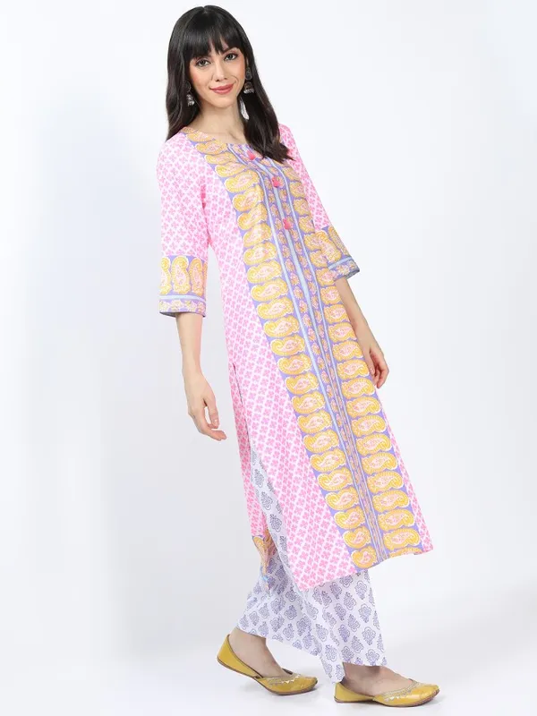 Vishudh Women Pink Printed Kurta With Palazzo And Dupatta