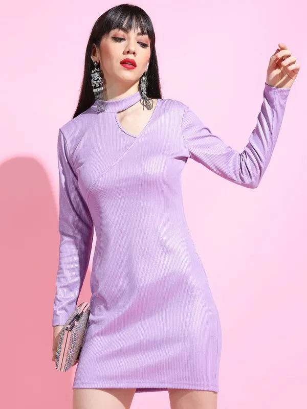 Tokyo Talkies Women Lavender Solid Bodycon Dress