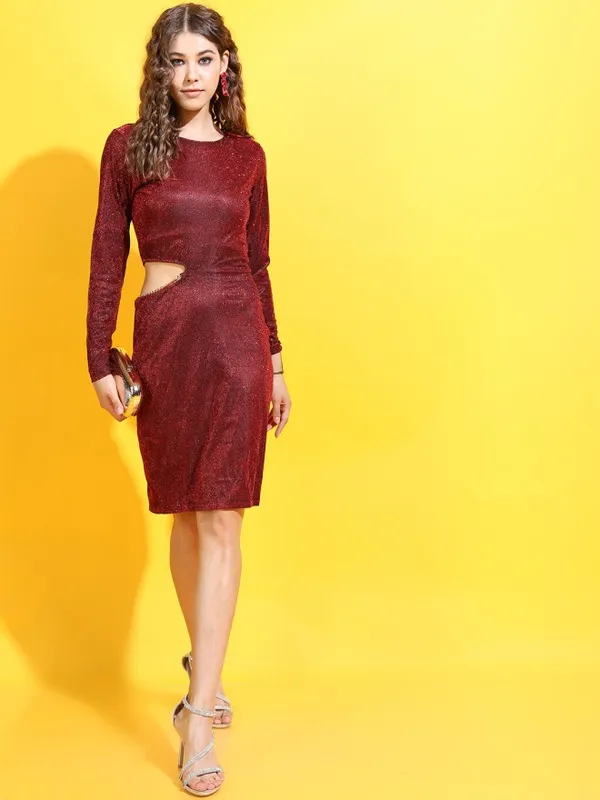 Tokyo Talkies Women Red Printed Bodycon Dress