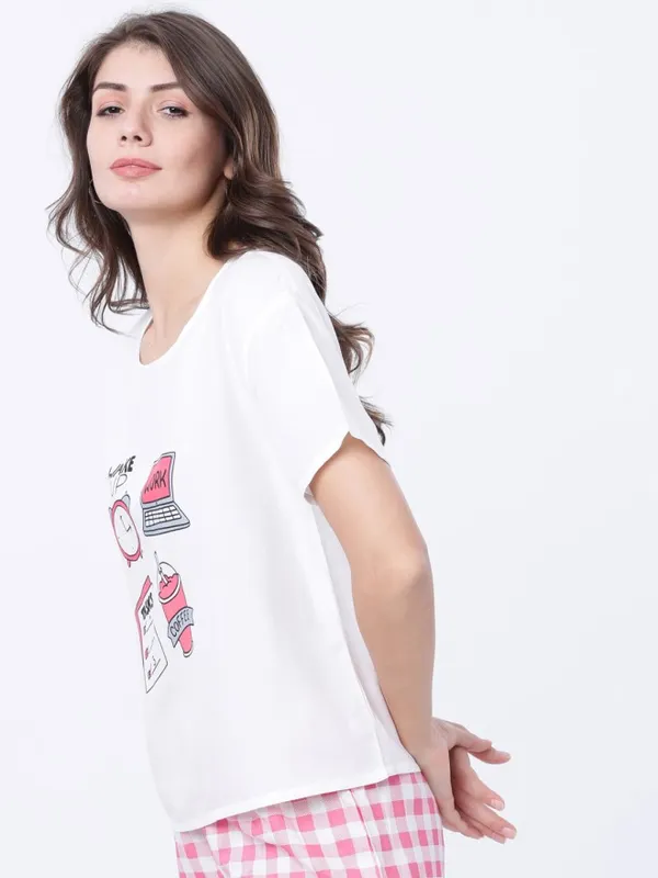 Tokyo Talkies Women White Printed Regular Top