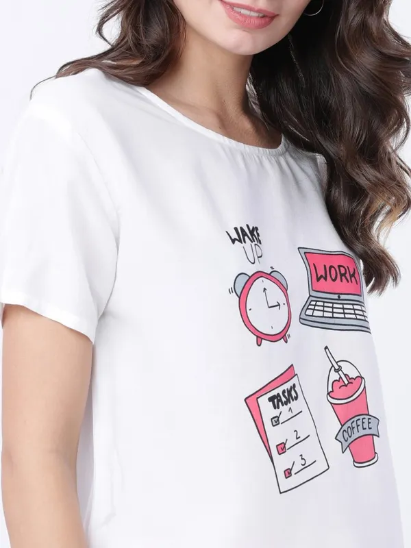 Tokyo Talkies Women White Printed Regular Top