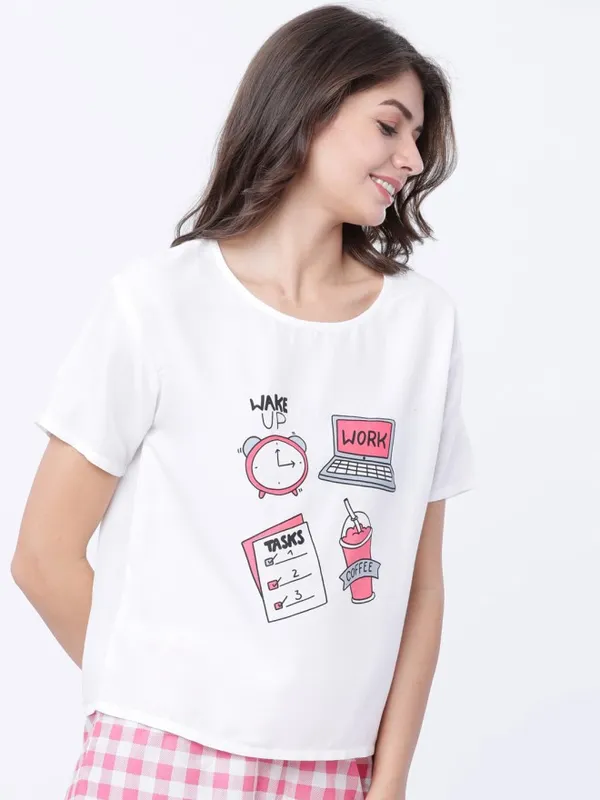 Tokyo Talkies Women White Printed Regular Top