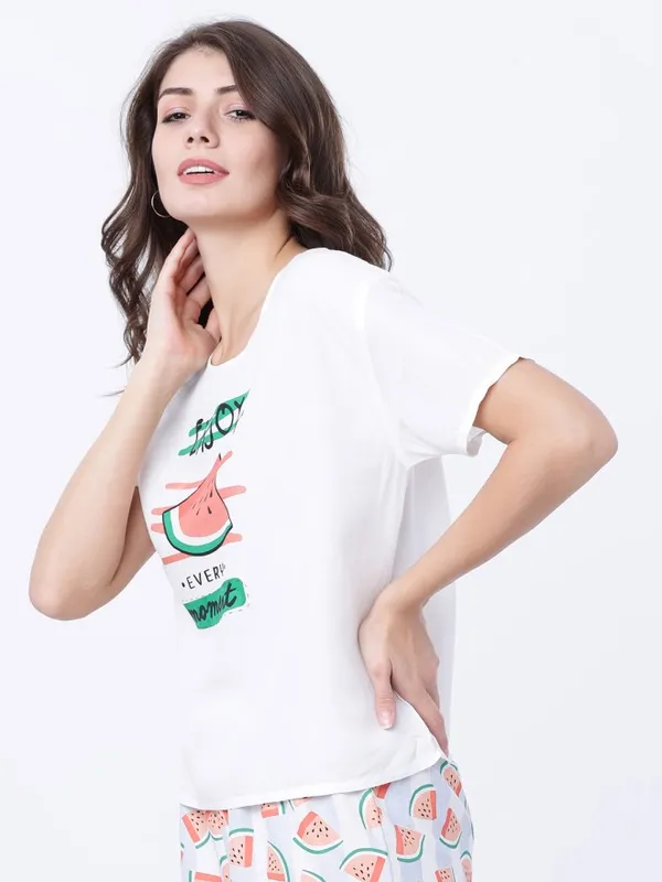 Tokyo Talkies Women White Printed Regular Top
