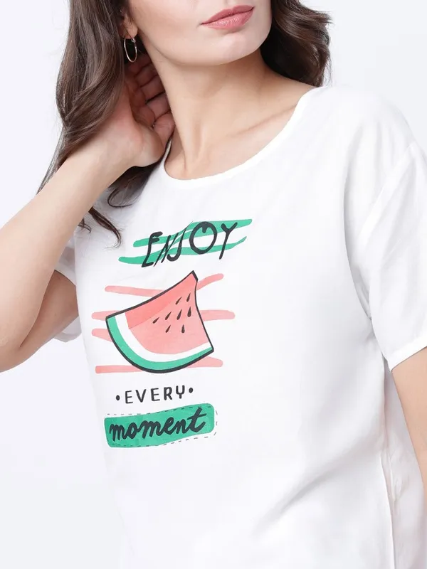 Tokyo Talkies Women White Printed Regular Top