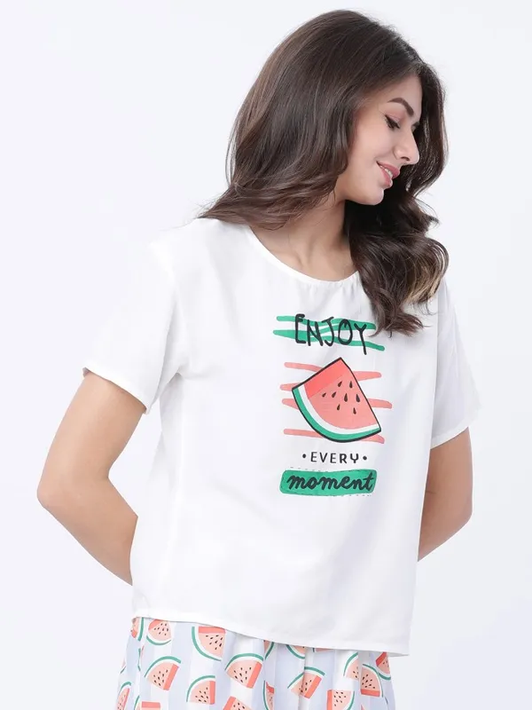 Tokyo Talkies Women White Printed Regular Top