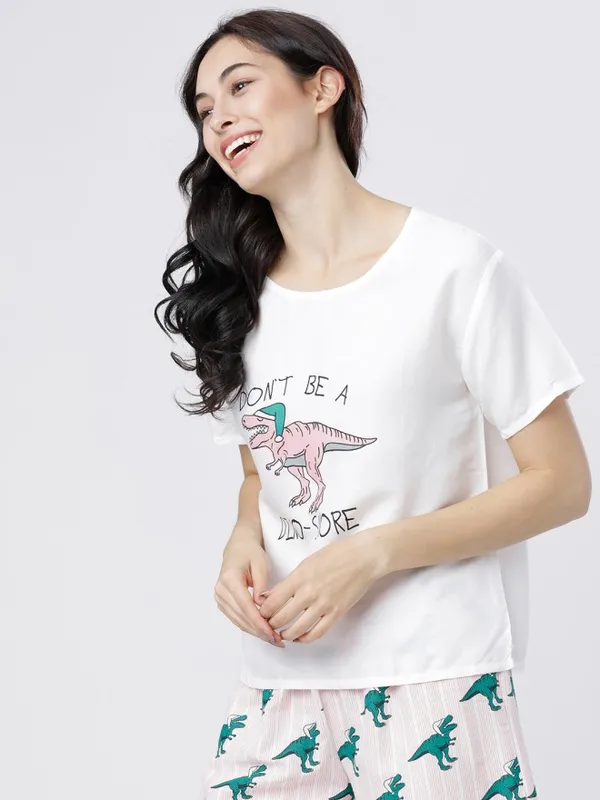 Tokyo Talkies Women White Printed Regular Top
