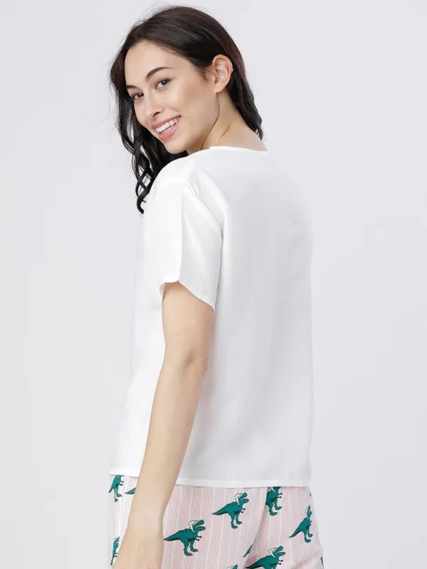 Tokyo Talkies Women White Printed Regular Top