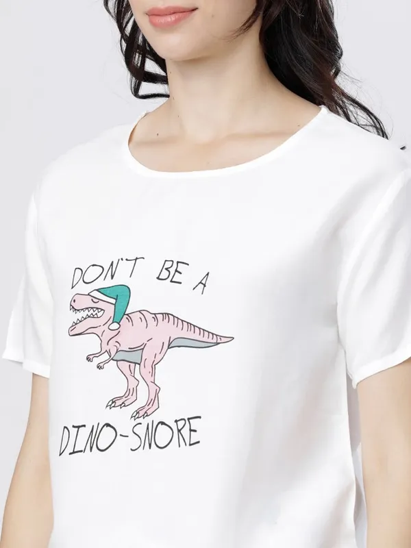 Tokyo Talkies Women White Printed Regular Top